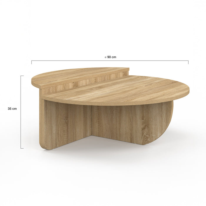 IDMarket - Set di 2 tavolini rotondi asimmetrici GUILIA in faggio