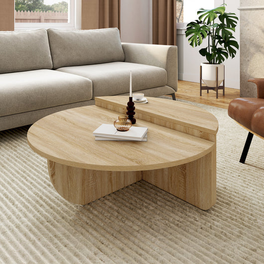 IDMarket - Set di 2 tavolini rotondi asimmetrici GUILIA in faggio