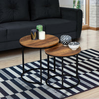 IDMarket - Set di 2 tavolini rotondi DAYTON 40/45 effetto invecchiato design industriale