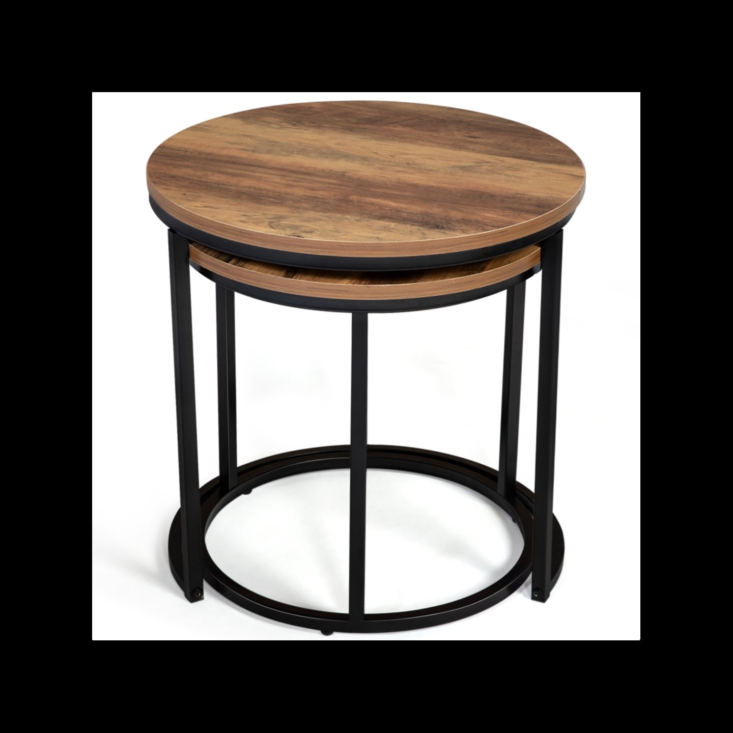 IDMarket - Set di 2 tavolini rotondi DAYTON 40/45 effetto invecchiato design industriale