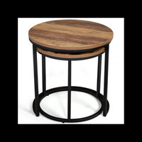 IDMarket - Set di 2 tavolini rotondi DAYTON 40/45 effetto invecchiato design industriale