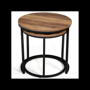 IDMarket - Set di 2 tavolini rotondi DAYTON 40/45 effetto invecchiato design industriale