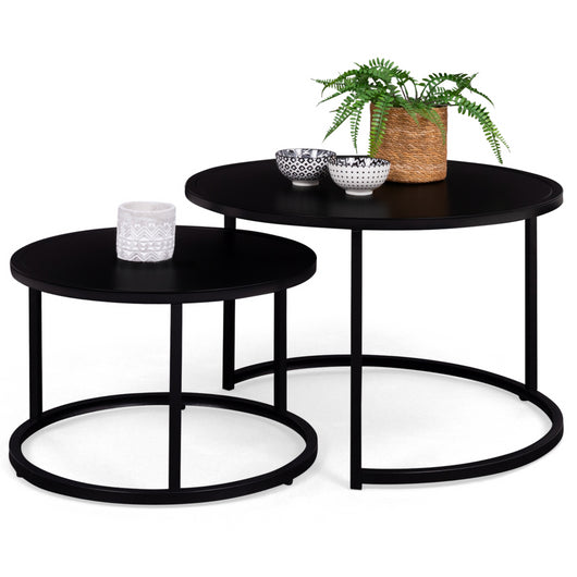 IDMarket - Set di 2 tavolini tondo 54/70 in metallo nero opaco, design industriale DAVIS