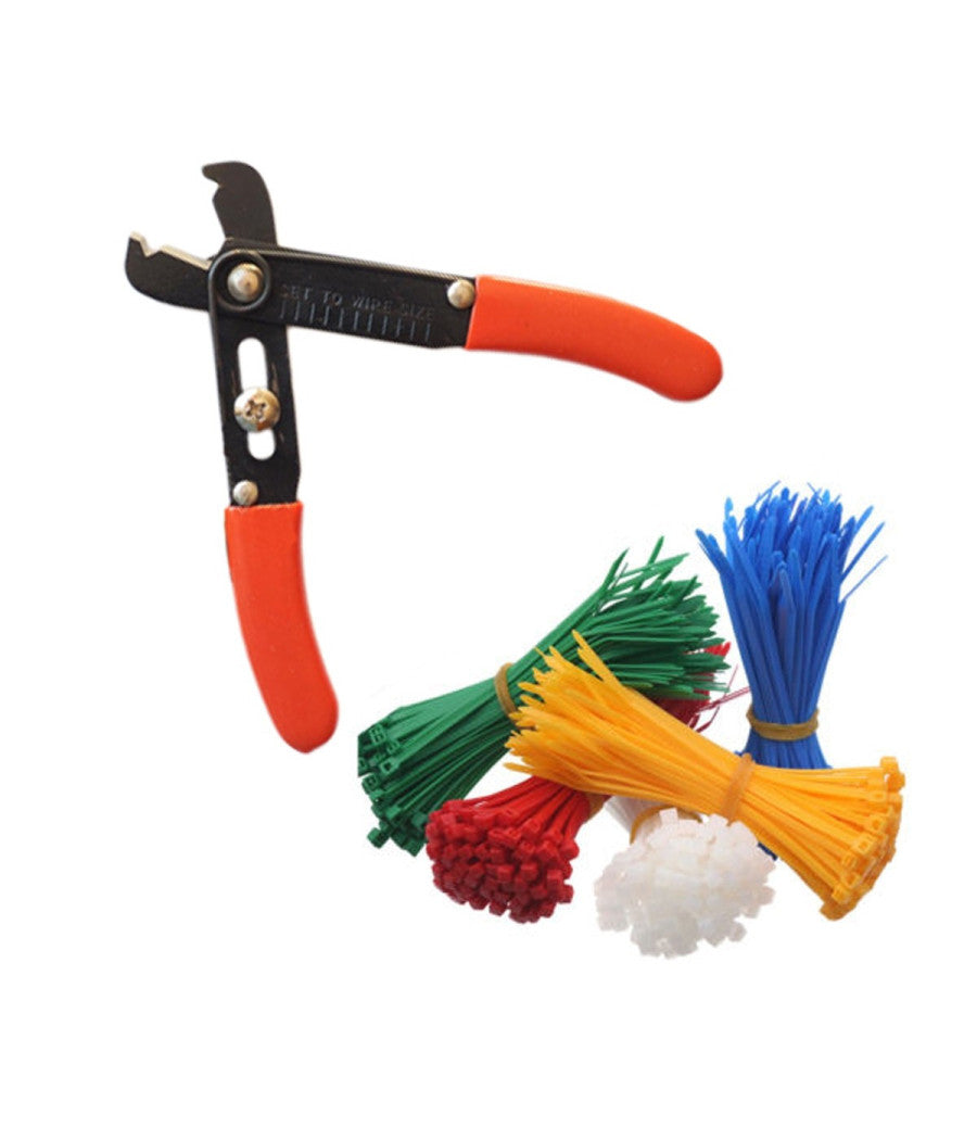 Set Di 200 Fascette Colorate Stringi Filo Ferma Cavo Con Pinza Cutter Tranciacavi Stripper         