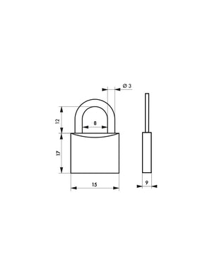 Set di 3 lucchetti, stessa chiave, ansa in acciaio, 15mm, bagagli, armadietti, 6 chiavi totali - THIRARD