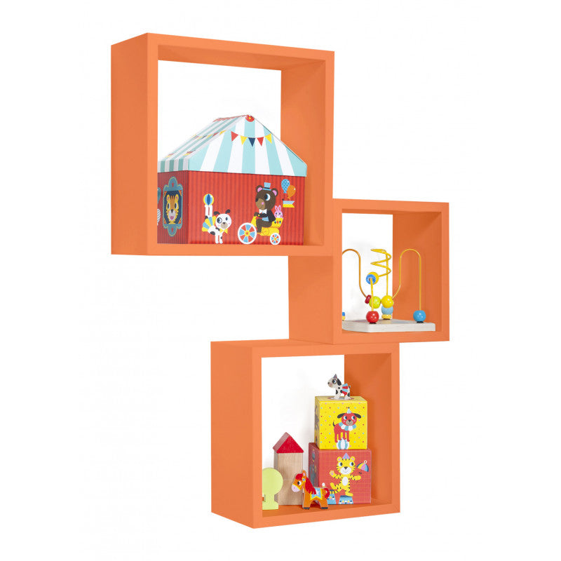 Set di 3 Mensole da Muro, Cubi Arredo, Mensole Cubo, Cubi da Parete, Arancione, 35x35, 30x30 e 25x25 p15,5 cm - Incubo