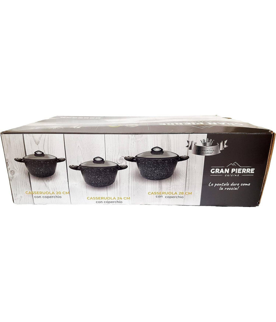 Set Di 3 Pentole Casseruole Batteria In Pietra Lavica Antiaderente Antigraffio         