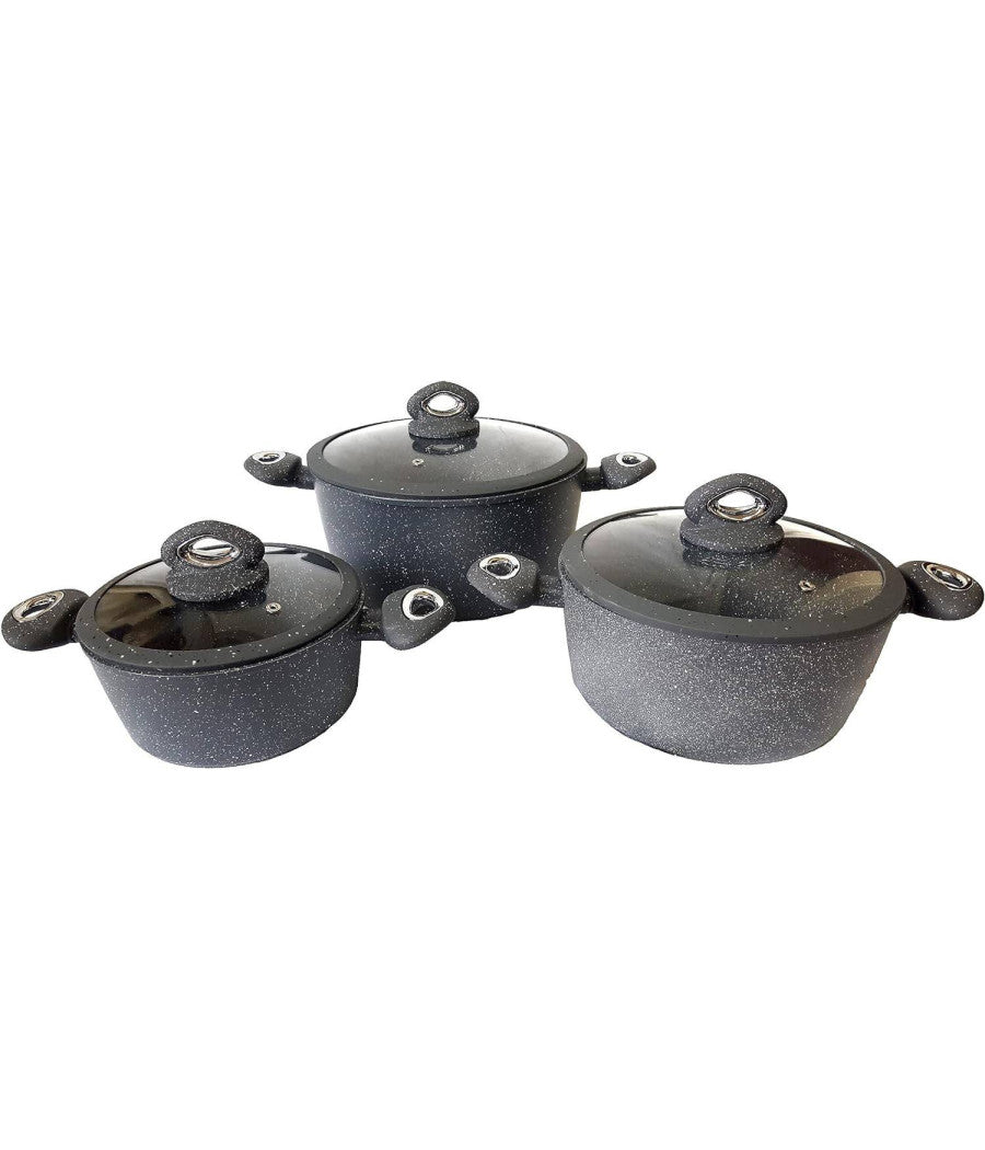 Set Di 3 Pentole Casseruole Batteria In Pietra Lavica Antiaderente Antigraffio         