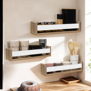 IDMarket - Set di 3 portaspezie da parete JULES in faggio e bianco