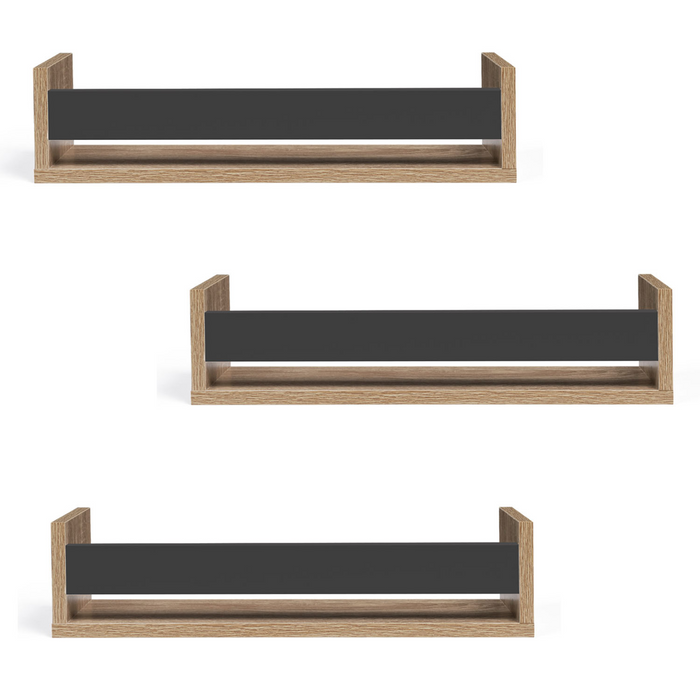 IDMarket - Set di 3 portaspezie da parete JULES in faggio e nero