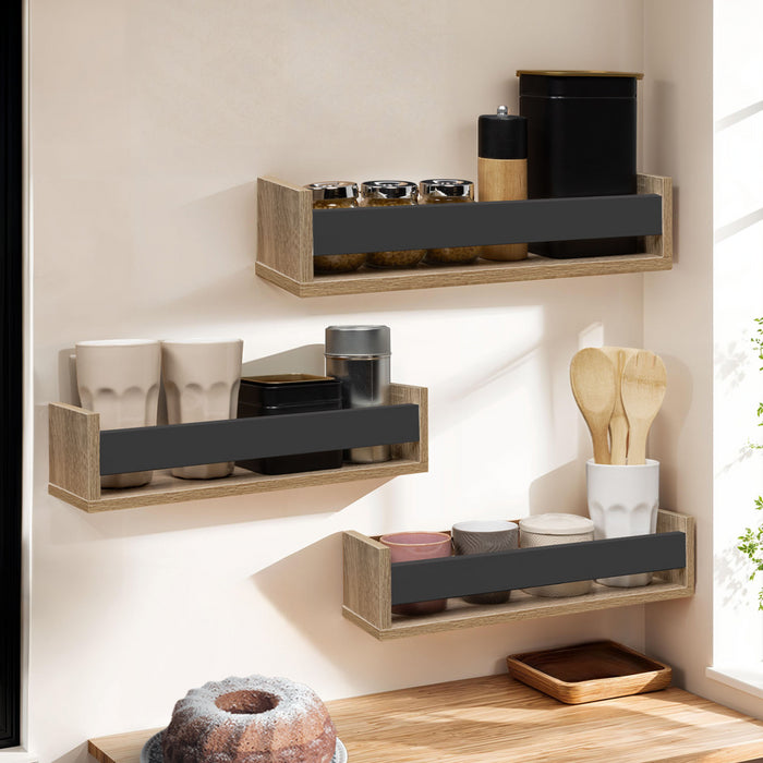 IDMarket - Set di 3 portaspezie da parete JULES in faggio e nero