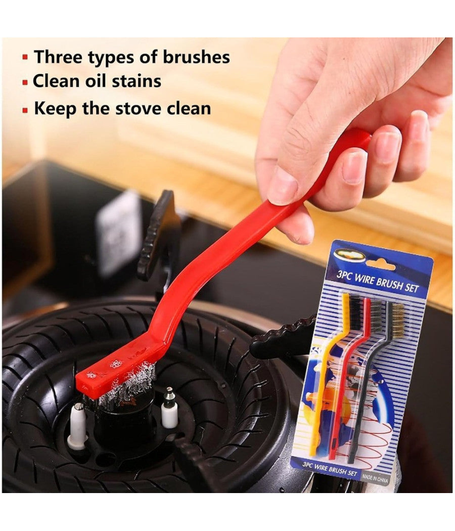 Set Di 3 Spazzole In Nylon Antiruggine Per Pulizia Del Filo Di Acciaio Per Stufe         
