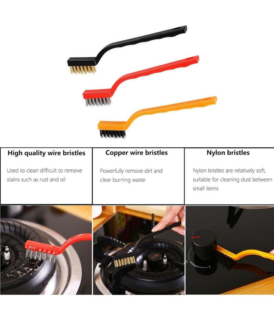 Set Di 3 Spazzole In Nylon Antiruggine Per Pulizia Del Filo Di Acciaio Per Stufe         