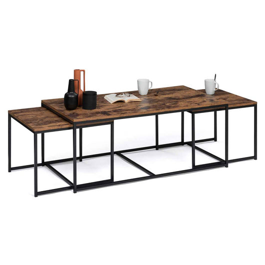 IDMarket - Set di 3 tavolini bassi 113 cm effetto invecchiato con design industriale DETROIT