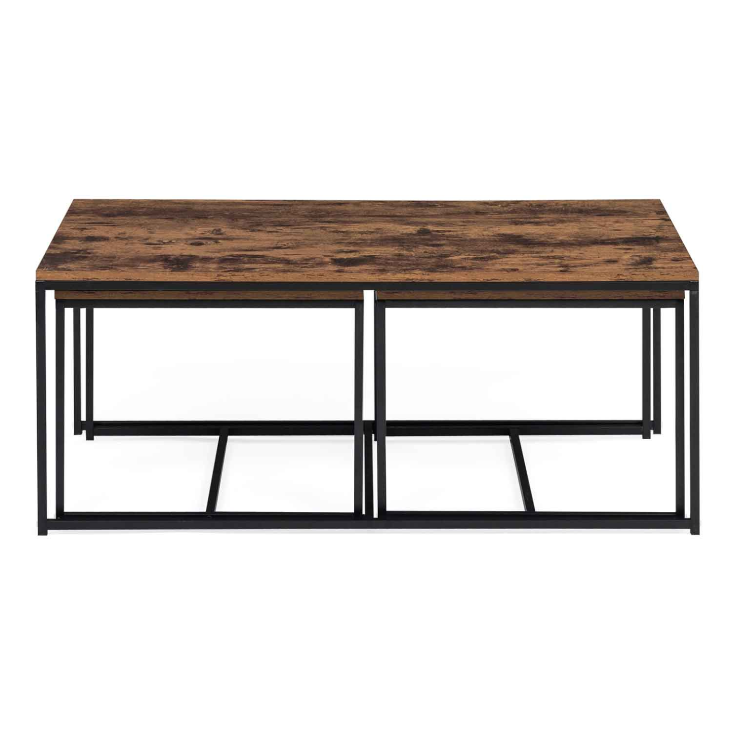 IDMarket - Set di 3 tavolini bassi 113 cm effetto invecchiato con design industriale DETROIT