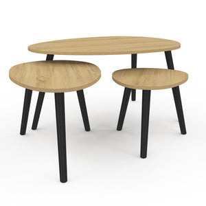 IDMarket - Set di 3 tavolini nidificanti GAIA in legno scandinavo e gambe nere