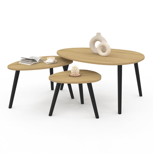 IDMarket - Set di 3 tavolini nidificanti GAIA in legno scandinavo e gambe nere