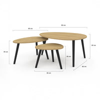 IDMarket - Set di 3 tavolini nidificanti GAIA in legno scandinavo e gambe nere