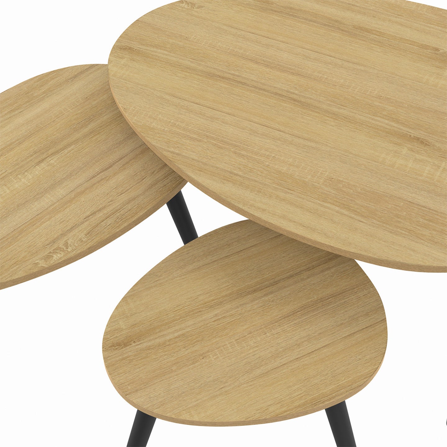 IDMarket - Set di 3 tavolini nidificanti GAIA in legno scandinavo e gambe nere