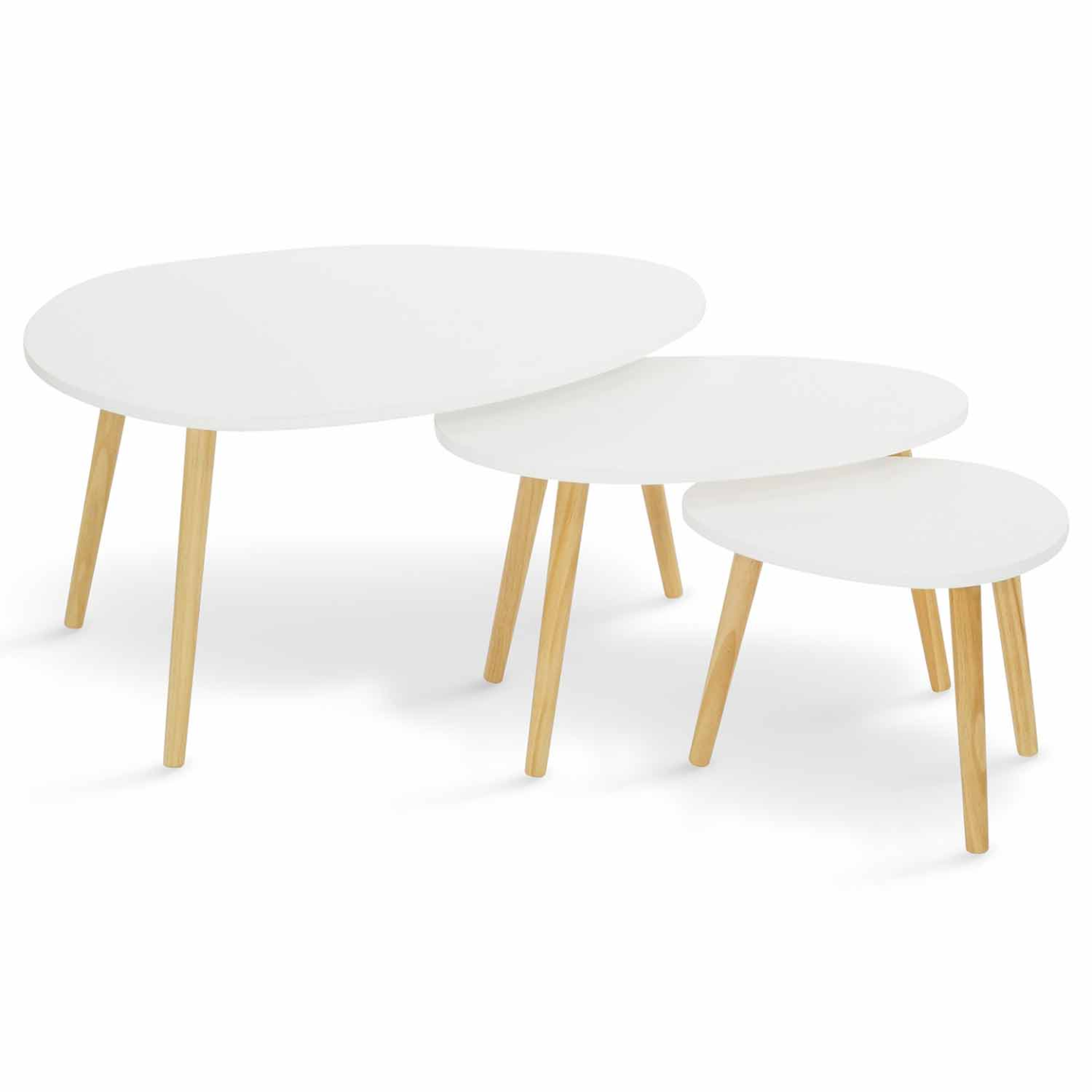 IDMarket - Set di 3 tavolini nidificanti GAIA laccato bianco scandinavo