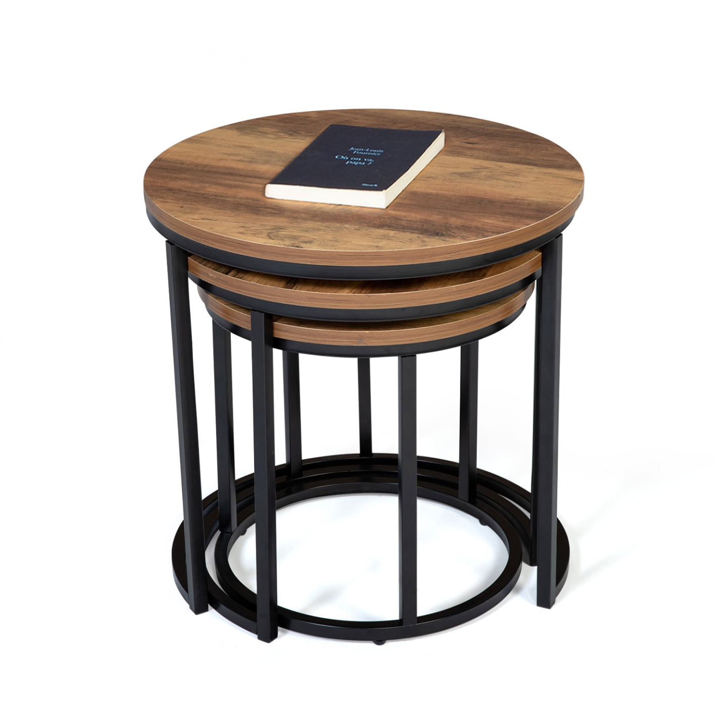 IDMarket - Set di 3 tavolini rotondi DAYTON 30/40/45 effetto invecchiato design industriale