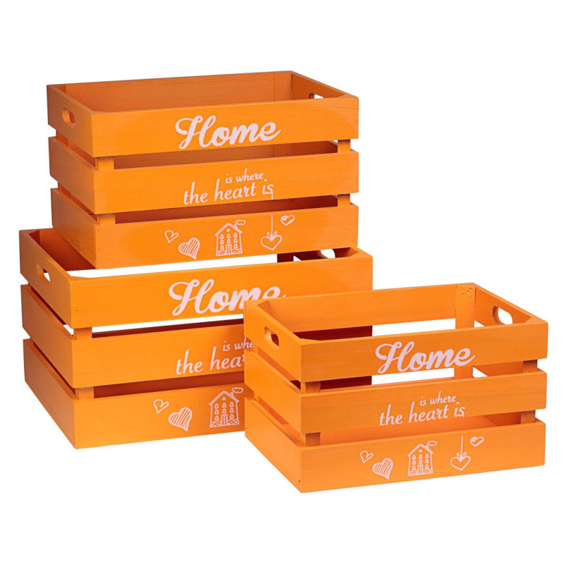 Set di 4 Box 3 Cassette Legno Home Arancio L30/35/40-ccs