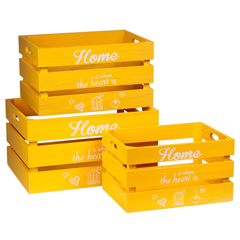 Set di 4 Box 3 Cassette Legno Home Giallo L 30/35/40-ccs