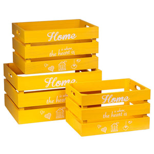 Set di 4 Box 3 Cassette Legno Home Giallo L 30/35/40-ccs