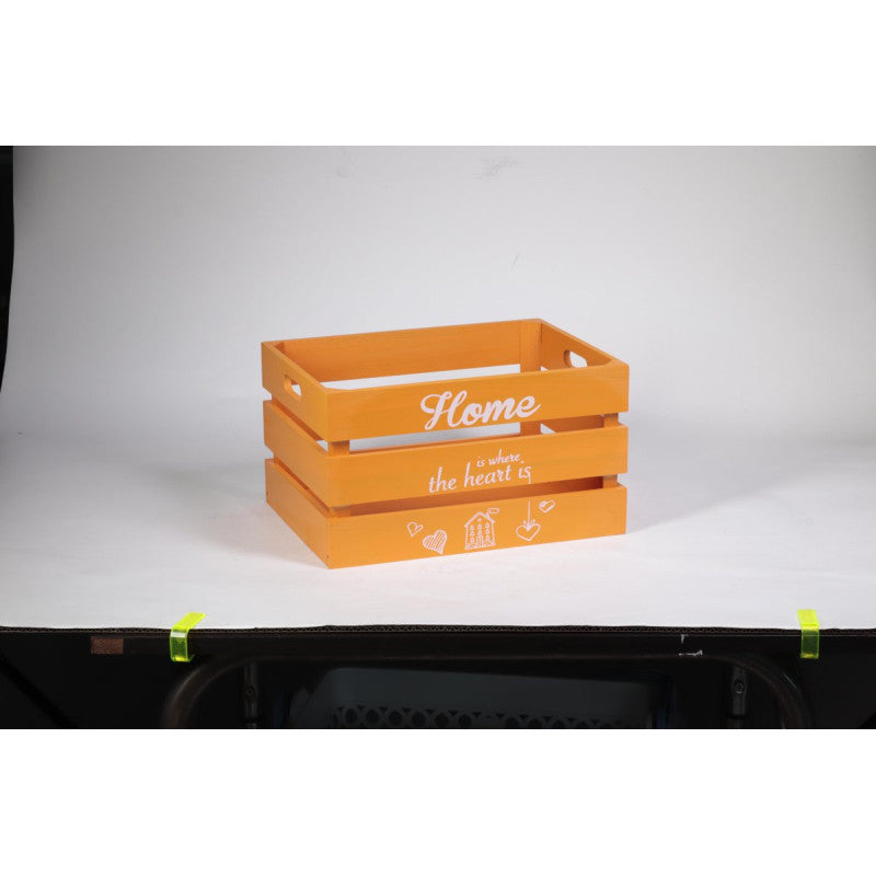 Set di 4 Cassette Legno Home Arancione 35x26x20