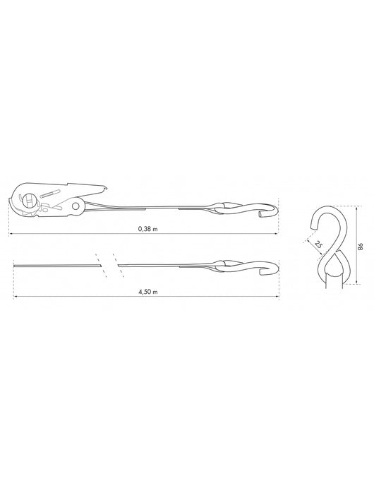 Set di 4 cinghie di tensione, 4,5m, cricchetto, gancio a S, rosso - THIRARD