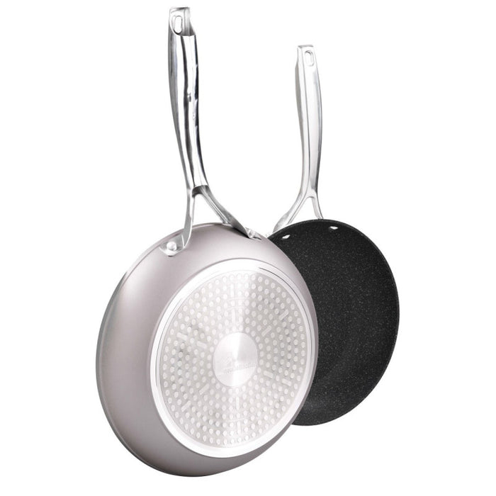 Set di 4 confezioni 2 Padelle 24/28 Silver Steel Manico Acciaio Int marmorizzato Nero