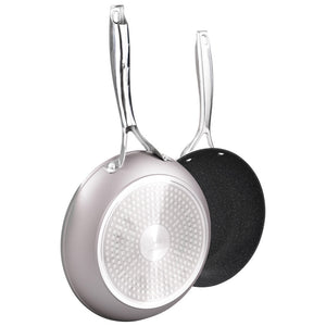 Set di 4 confezioni 2 Padelle 24/28 Silver Steel Manico Acciaio Int marmorizzato Nero