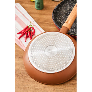 Set di 4 confezioni 2 Padelle 24/28 Warm Brown Fdo Induzione Manico Soft Effetto Legno