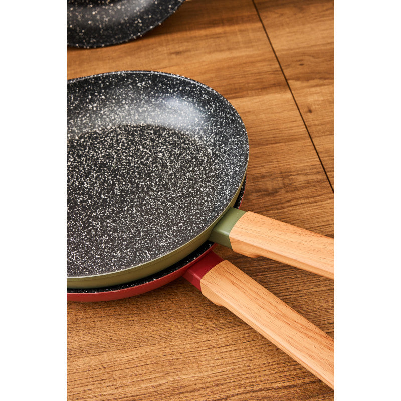 Set di 4 confezioni 2 Padelle 24/28 Warm Brown Fdo Induzione Manico Soft Effetto Legno