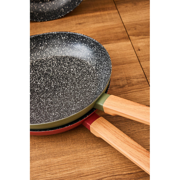 Set di 4 confezioni 2 Padelle 24/28 Warm Brown Fdo Induzione Manico Soft Effetto Legno