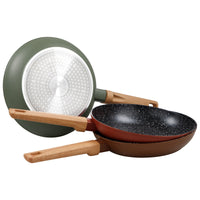 Set di 4 confezioni 2 Padelle 24/28 Warm Green Fdo Induzione Manico Soft Effetto Legno