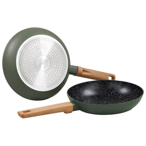 Set di 4 confezioni 2 Padelle 24/28 Warm Green Fdo Induzione Manico Soft Effetto Legno
