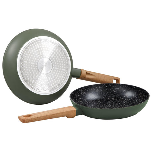 Set di 4 confezioni 2 Padelle 24/28 Warm Green Fdo Induzione Manico Soft Effetto Legno