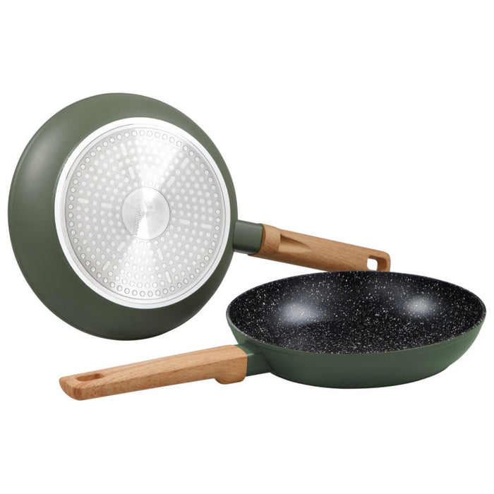 Set di 4 confezioni 2 Padelle 24/28 Warm Green Fdo Induzione Manico Soft Effetto Legno