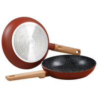 Set di 4 confezioni 2 Padelle 24/28 Warm Red Fondo Induzione Manico Soft Effetto Legno