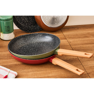 Set di 4 confezioni 2 Padelle 24/28 Warm Red Fondo Induzione Manico Soft Effetto Legno