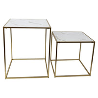 Set di 4 confezioni 2 Tavolini Quadrati Messina Bianco Marmo E Oro