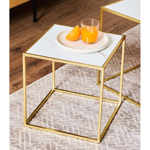 Set di 4 confezioni 2 Tavolini Quadrati Messina Bianco Marmo E Oro