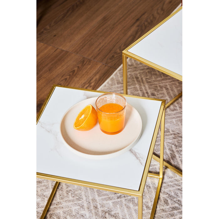 Set di 4 confezioni 2 Tavolini Quadrati Messina Bianco Marmo E Oro