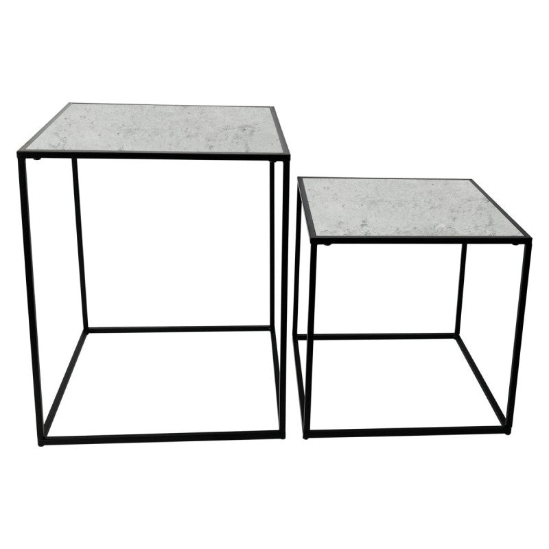 Set di 4 confezioni 2 Tavolini Quadrati Turin Grigio Pietra E Nero