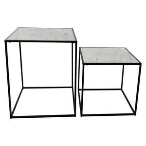 Set di 4 confezioni 2 Tavolini Quadrati Turin Grigio Pietra E Nero