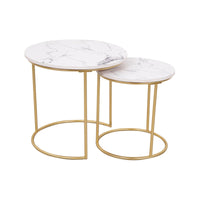 Set di 4 confezioni 2 Tavolini Tondi Rome Bianco Effetto Marmo/oro