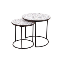 Set di 4 confezioni 2 Tavolini Tondi Venice Bianco Gr Effetto Graniglia/nero