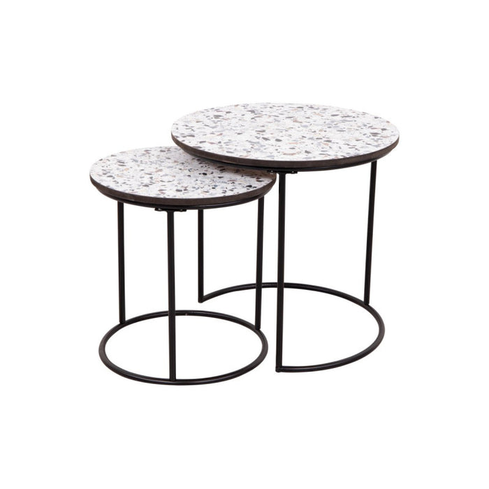Set di 4 confezioni 2 Tavolini Tondi Venice Bianco Gr Effetto Graniglia/nero