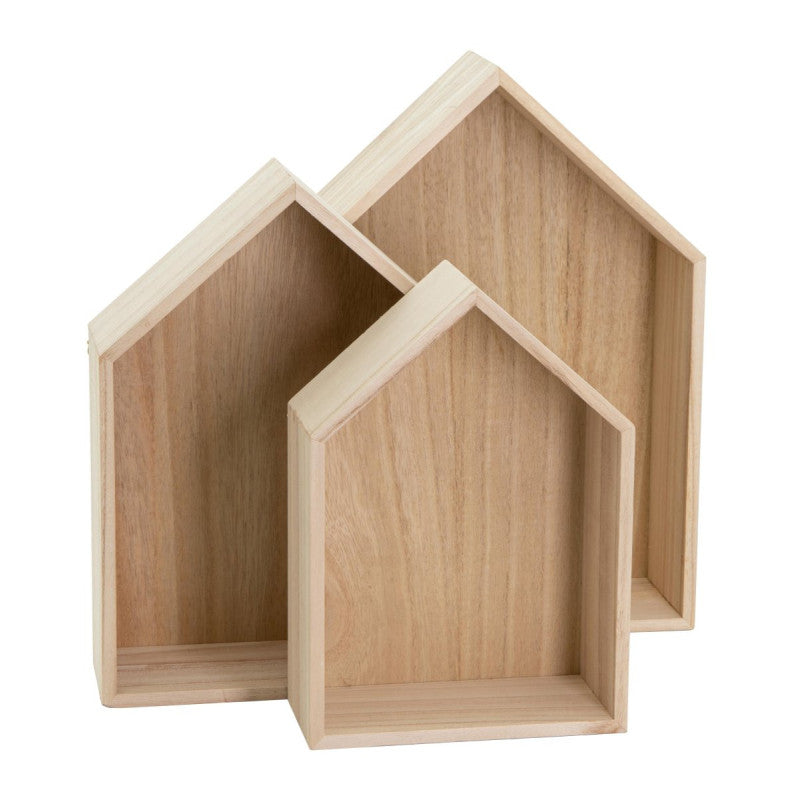 Set di 4 confezioni 3 Mensole Casetta 26,5x10x35 Naturale